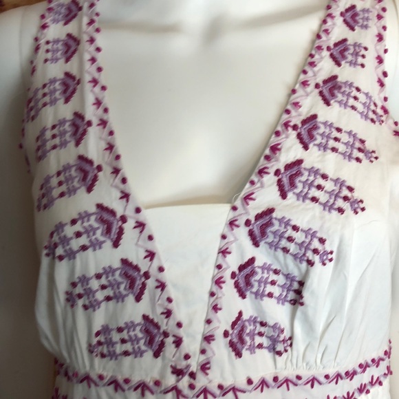 White Anthropologie Dress with Purple Embrodiery - Picture 6 of 8